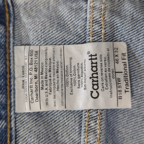 Men Carhartt Jeans Regular Fit Size 46 Light Blue Acid Wash RN# 14806 - Picture 12 of 12